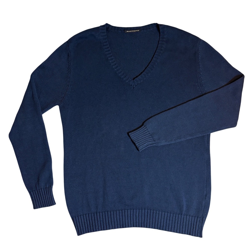 Brandy Melville | Navy Blue 100% Cotton V Neck Long Sleeve Knit Sweater | OS